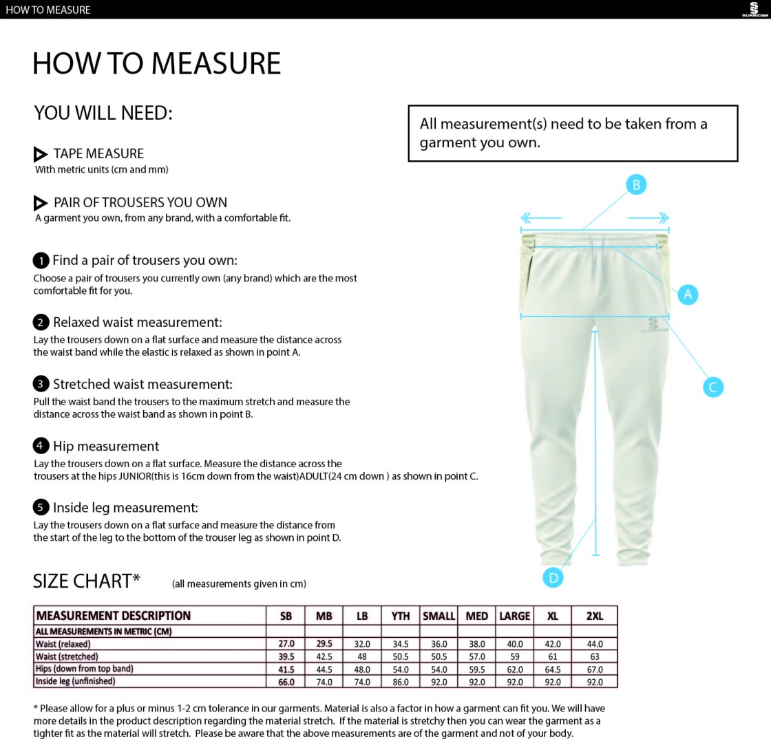 CLAYTON HALIFAX LEAGUE Ergo Playing Pant - Size Guide