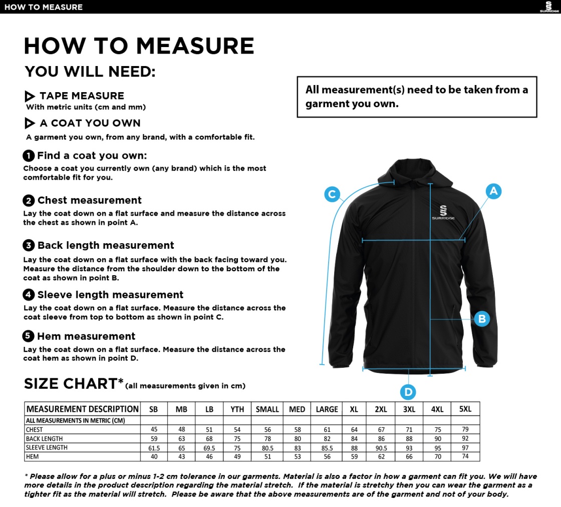 CLAYTON HALIFAX LEAGUE Dual Full Zip Training Jacket : Navy - Size Guide