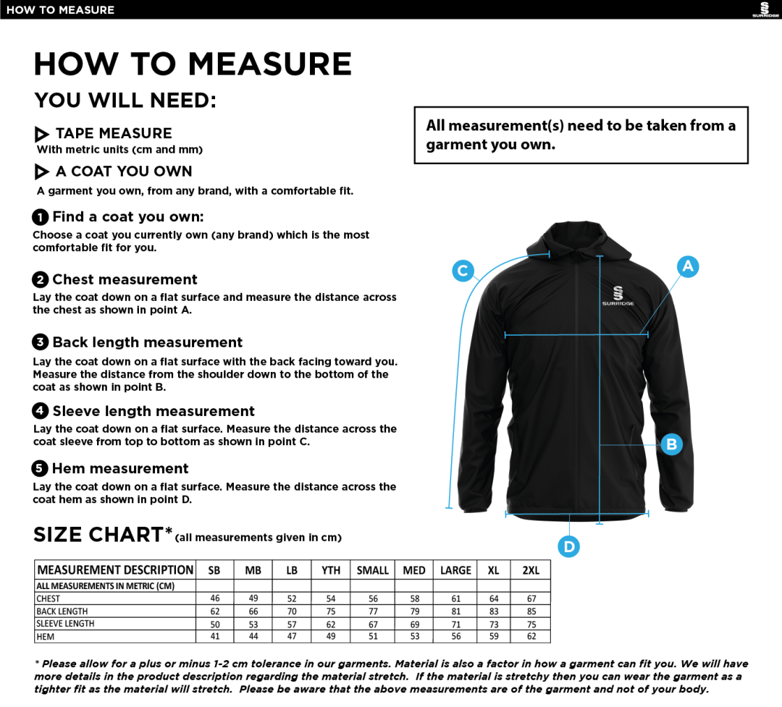 CLAYTON HALIFAX LEAGUE Dual Full Zip Training Jacket : Navy - Size Guide