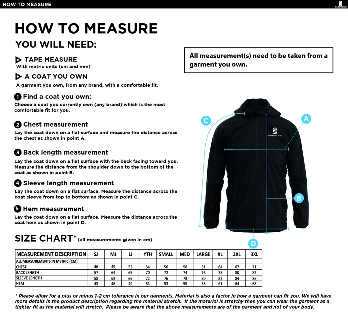 Clayton Halifax League - Dual Elite 1/4 Zip Hoody / Rain Jacket : Navy - Size Guide